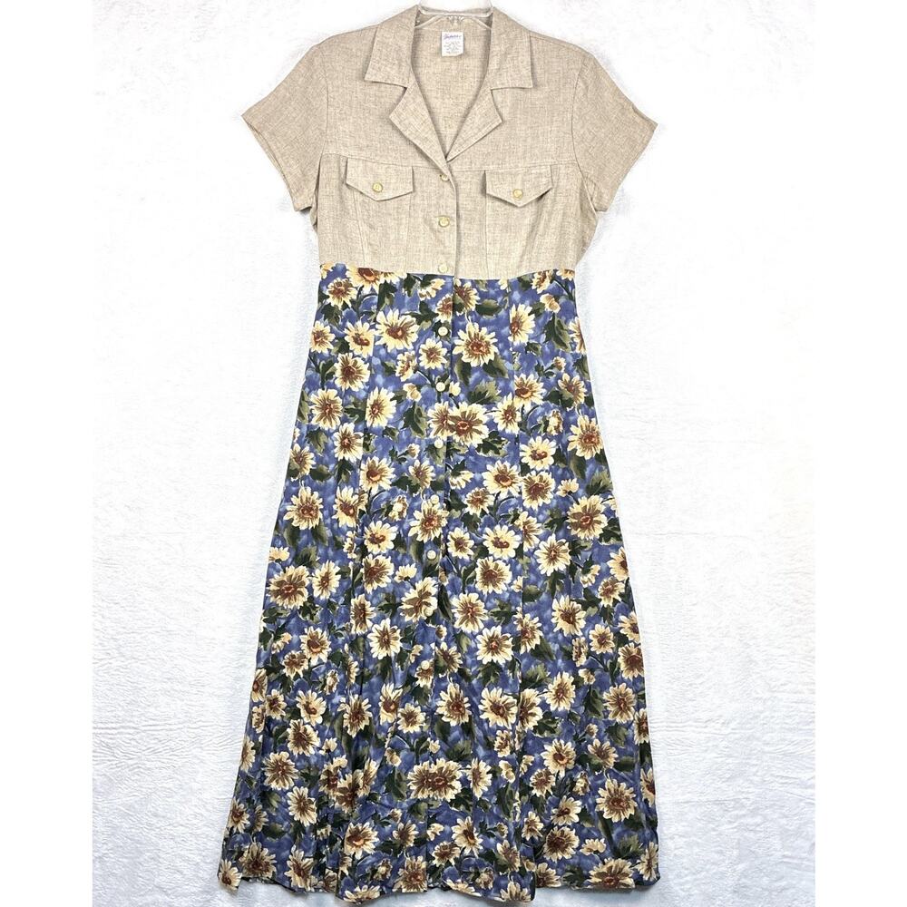 Fredericks Of Hollywood 90s Maxi Dress Womens 11/12 Floral Linen Cottage 80s